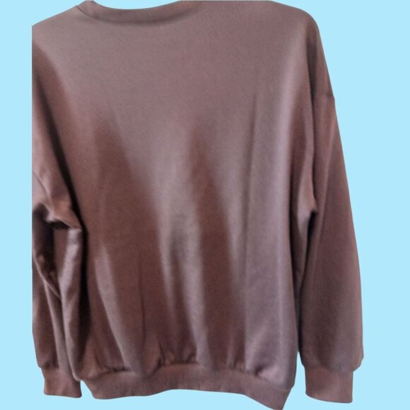 Brown Crewneck Sweatshirt With White Mushroom Print rhinestone Casual Dark Brown - Picture 2 of 6